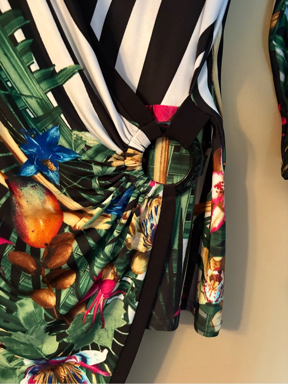 Joseph Ribkoff Asymmetrical Tropical Floral Wrap Top - Picture 4 of 9